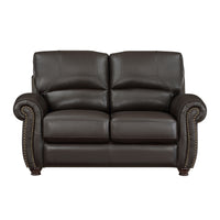 Traditional Living Room Furniture 2Pc Sofa Set Dark Brown Leather Sofa Loveseat Comfortable Plush Seating Rolled Arms Trim Classic Design Dark Brown Primary Living Space Classic,Traditional Rolled Arms Solid Wood 5 Seat