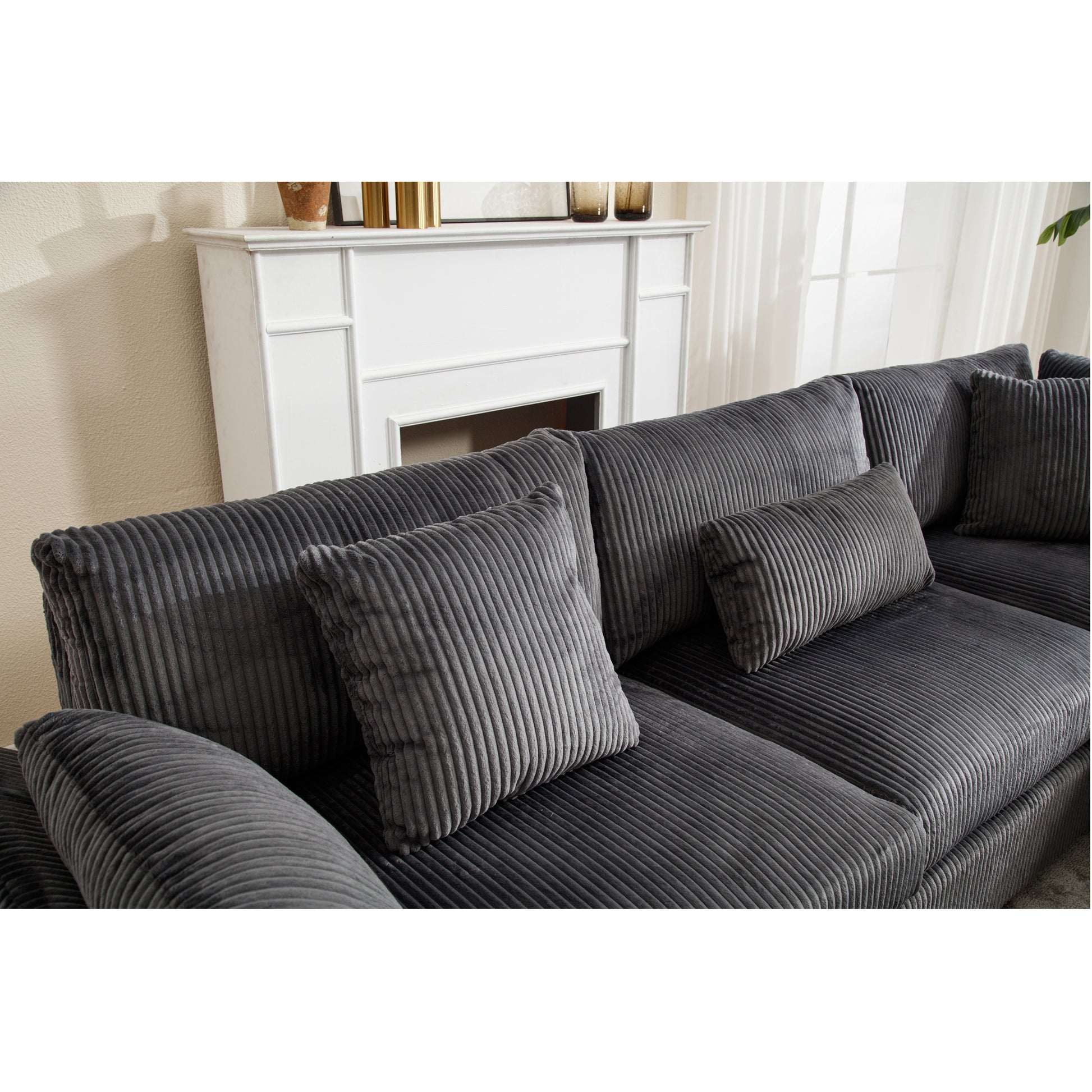 Arrival Oversized Modular Sectional Sofa Couches Set,Corduroy Upholstered Deep Seat Comfy Sofa For Living Room 5 Seat,Dark Gray Dark Gray Fabric 5 Seat