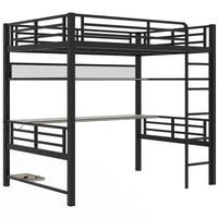 Full Size Metal Loft Bed Frame With Storage Shelf And Led Light,Iron Mesh,Black Expected Arrival Time:10.10 Black Metal