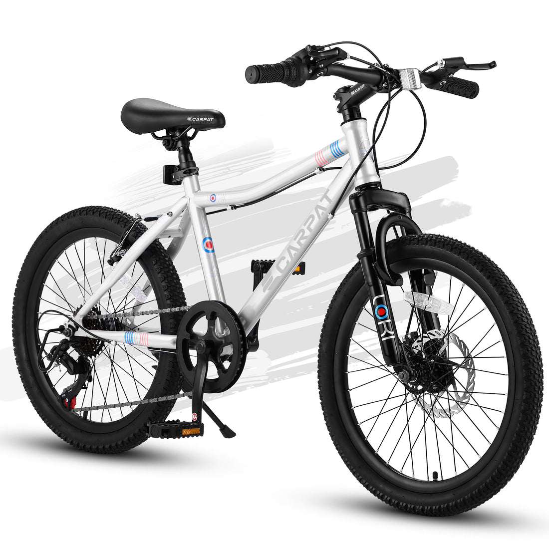 S20101 Ecarpat 20 Inch Kids Bike, Boys Girls Mountain Bike Ages 8 12, 7 Speed Teenager Children Kids' Bicycles, Front Suspension Disc U Brake, 14 Inch Height Steel Frame White Polyurethane Foam Carbon Steel