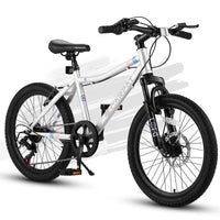 S20101 Ecarpat 20 Inch Kids Bike, Boys Girls Mountain Bike Ages 8 12, 7 Speed Teenager Children Kids' Bicycles, Front Suspension Disc U Brake, 14 Inch Height Steel Frame White Polyurethane Foam Carbon Steel