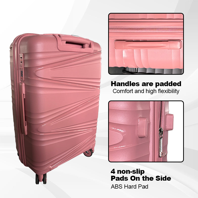 Hard Shell Luggage, 3 Piece Set, With Tsa Lock, 20 Inches 24 Inches 28 Inches Rose Gold Polypropylene