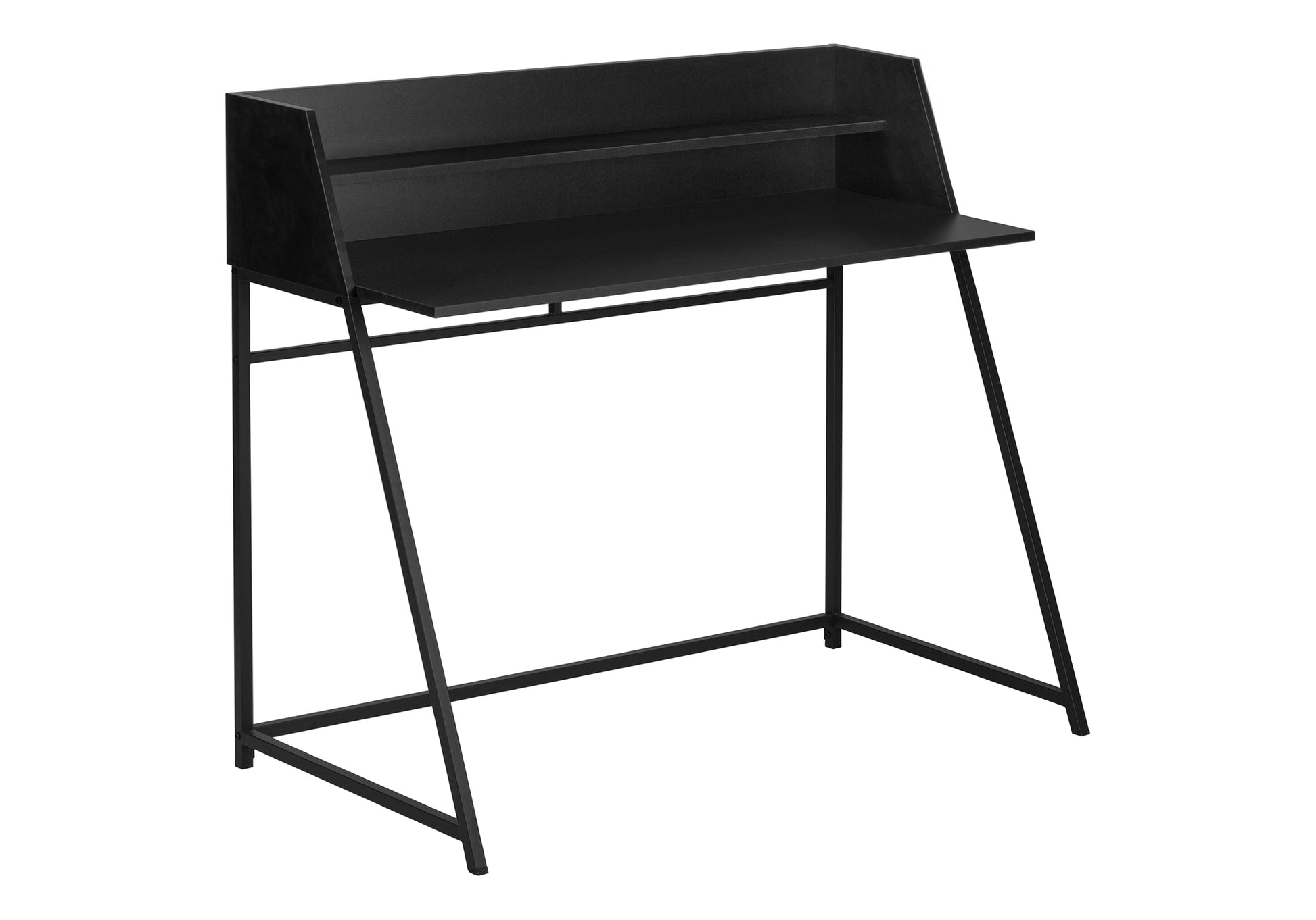 Computer Desk, Home Office, Laptop, Storage Shelves, 48"L, Work, Black Laminate, Black Metal, Contemporary, Modern Black Particle Board