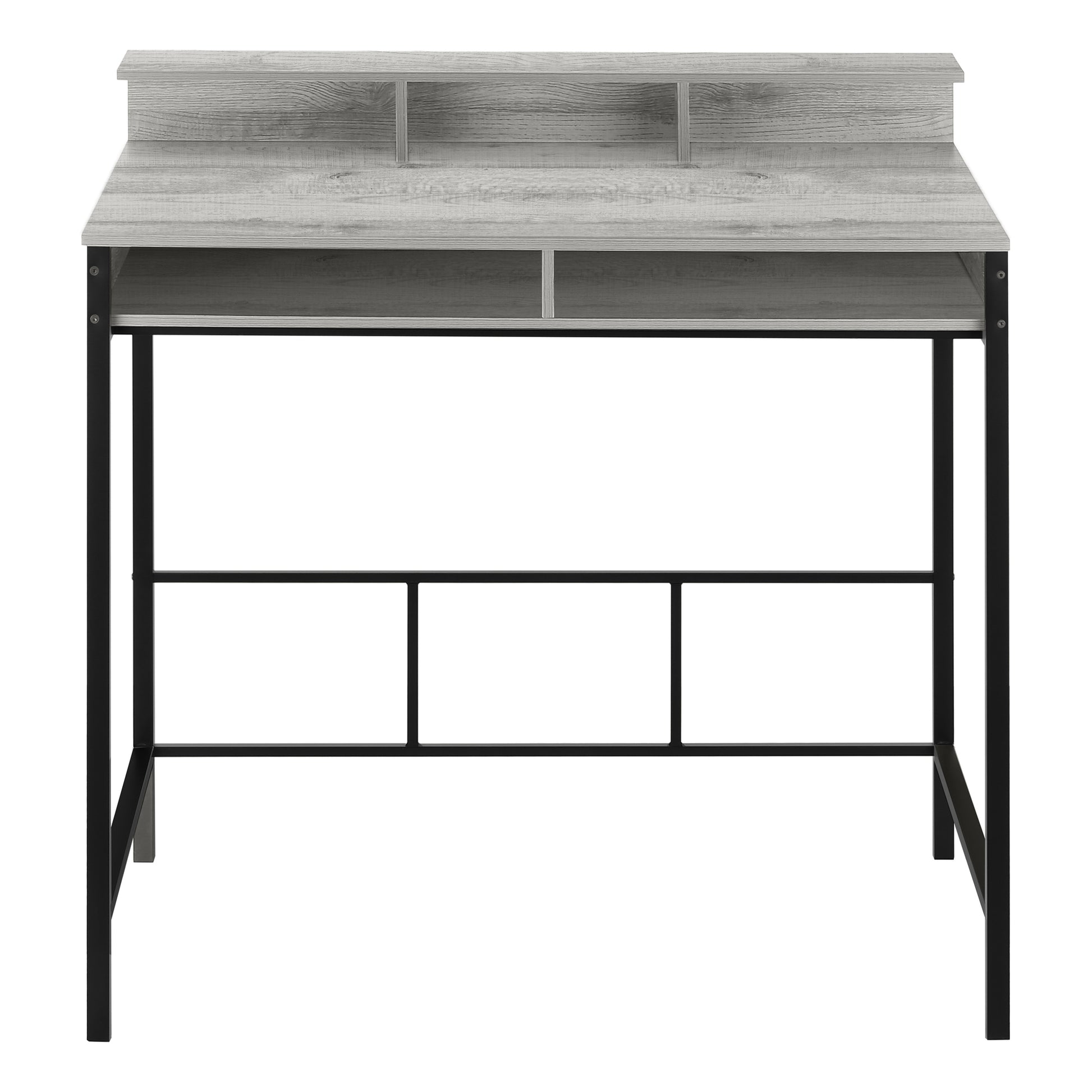 Computer Desk, Home Office, Standing, Storage Shelves, 48"L, Work, Laptop, Grey Laminate, Black Metal, Contemporary, Modern Grey Metal