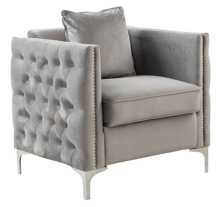 Bayberry 34" Gray Velvet Chair With 1 Pillow Gray Velvet