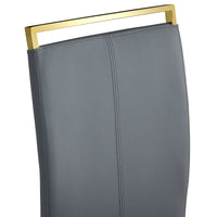 Table And Chair Set.67"X36" White Marble Pattern Mdf Dining Table Set With 6 Dark Gray Pu Chairs.Mdf Sticker,White Marble Pattern Sticker,Gold C Tube Chair Legs,Suitable For Kitchen,Dining Room,Etc.