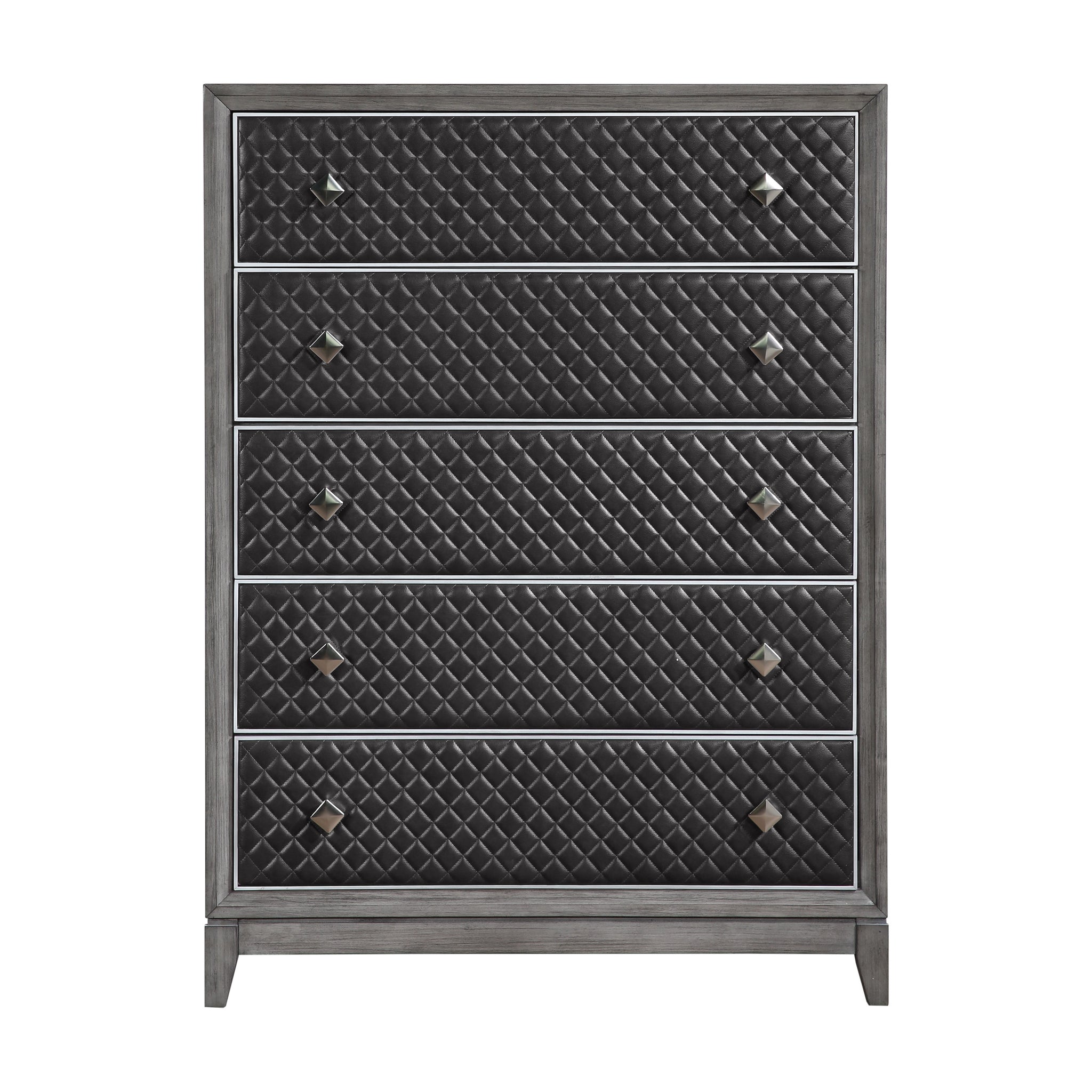 Modern Styling Bedroom 1Pc Chest Of 5 Drawers Faux Leather Upholstered Gray Classic Design Wooden Furniture Gray Bedroom Modern Wood
