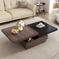 Rotatable Top Coffee Table, Modern Square Coffee Table With Wood Grain Design, 1 Hidden Storage Space For Living Room, Black Brown Black Mdf