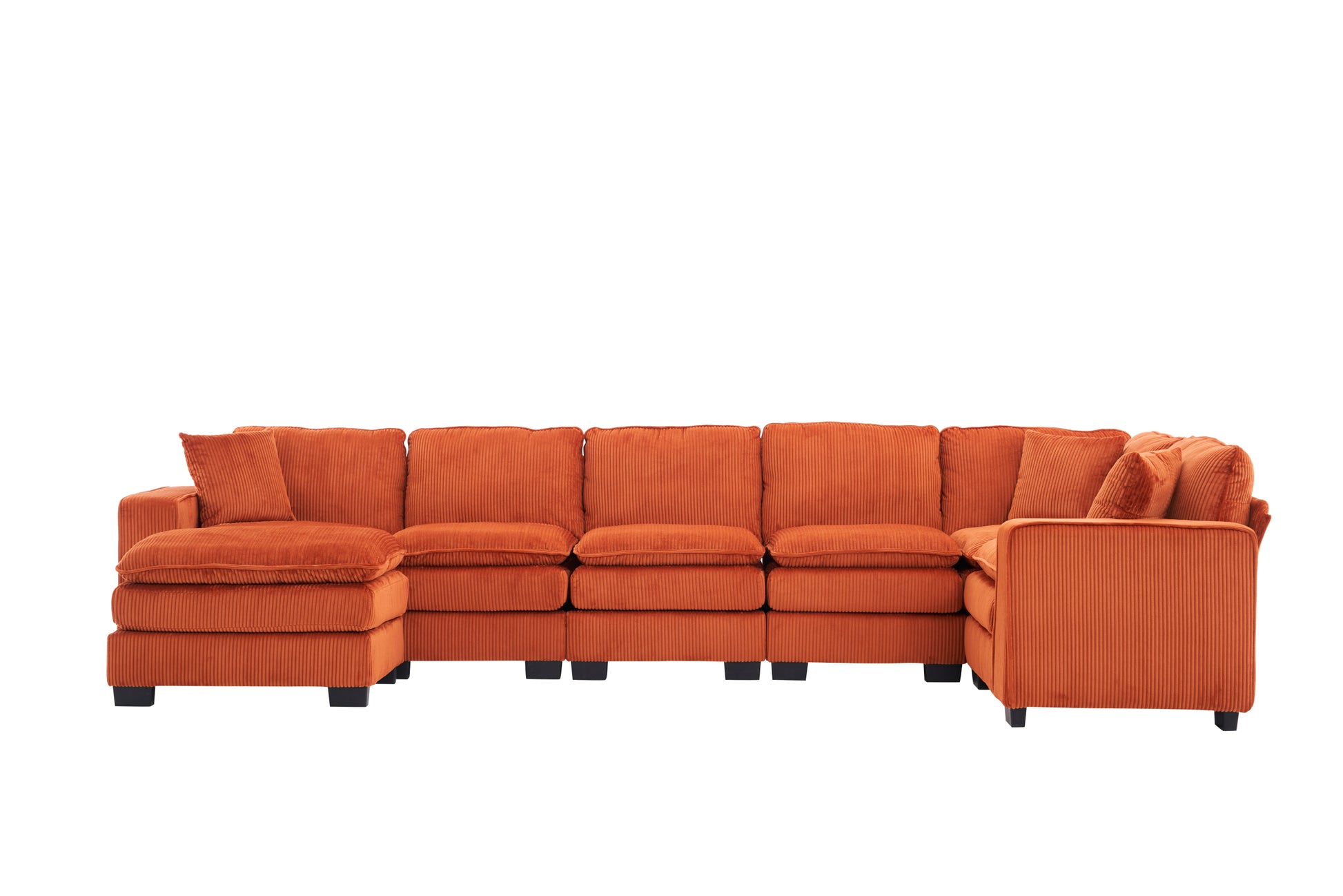 Modern U Shaped 6 Seat Sectional Sofa Couch With One Ottoman And Three Toss Pillows ,Modular Sofa For Living Room,Corduroy Sofa Orange Corduroy 7 Seat