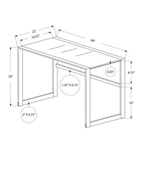 Computer Desk, Home Office, Laptop, 48"L, Work, Frosted White Tempered Glass, Grey Metal, Contemporary, Modern Silver Tempered Glass