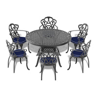 47.24 Inch Cast Aluminum Patio Dining Table With Black Frame And Umbrella Hole Dining Set Black Rust Resistant Frame Garden & Outdoor Complete Patio Sets Aluminium