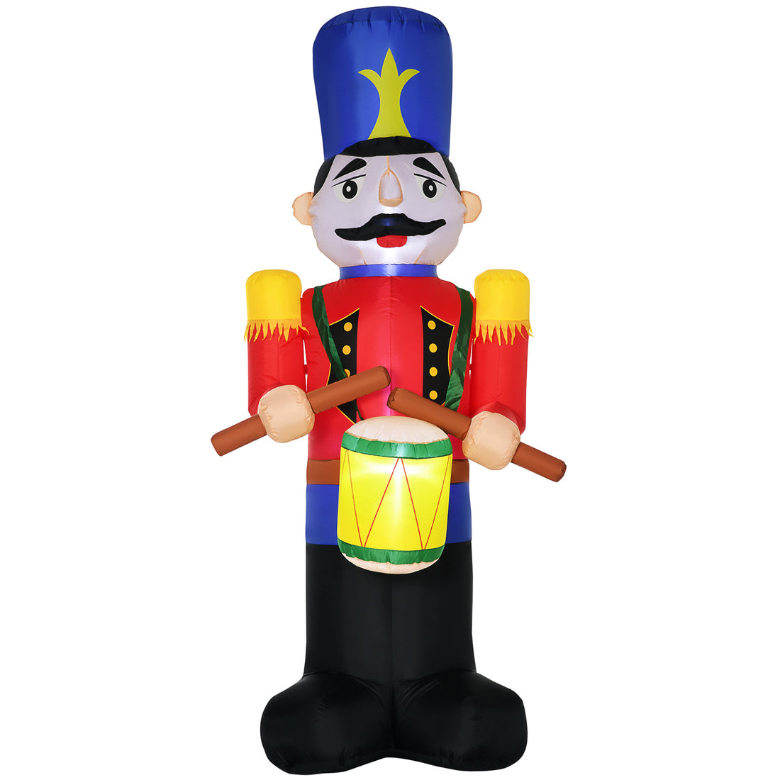 Homcom 8Ft Christmas Inflatables Outdoor Decorations Nutcracker Toy Soldier With Drum, Blow Up Yard Christmas Decor With Led Lights Display Red Polyester