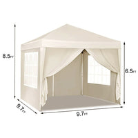 10'X10' Folding Canopy With 4 Removable Sidewalls Outdoor Event Shelter Upf 50 Gazebo Portable Tents For Parties Beach Camping Wedding Ez Pop Up Canopy 4Pcs Weight Bag Carry Bag Beige Metal