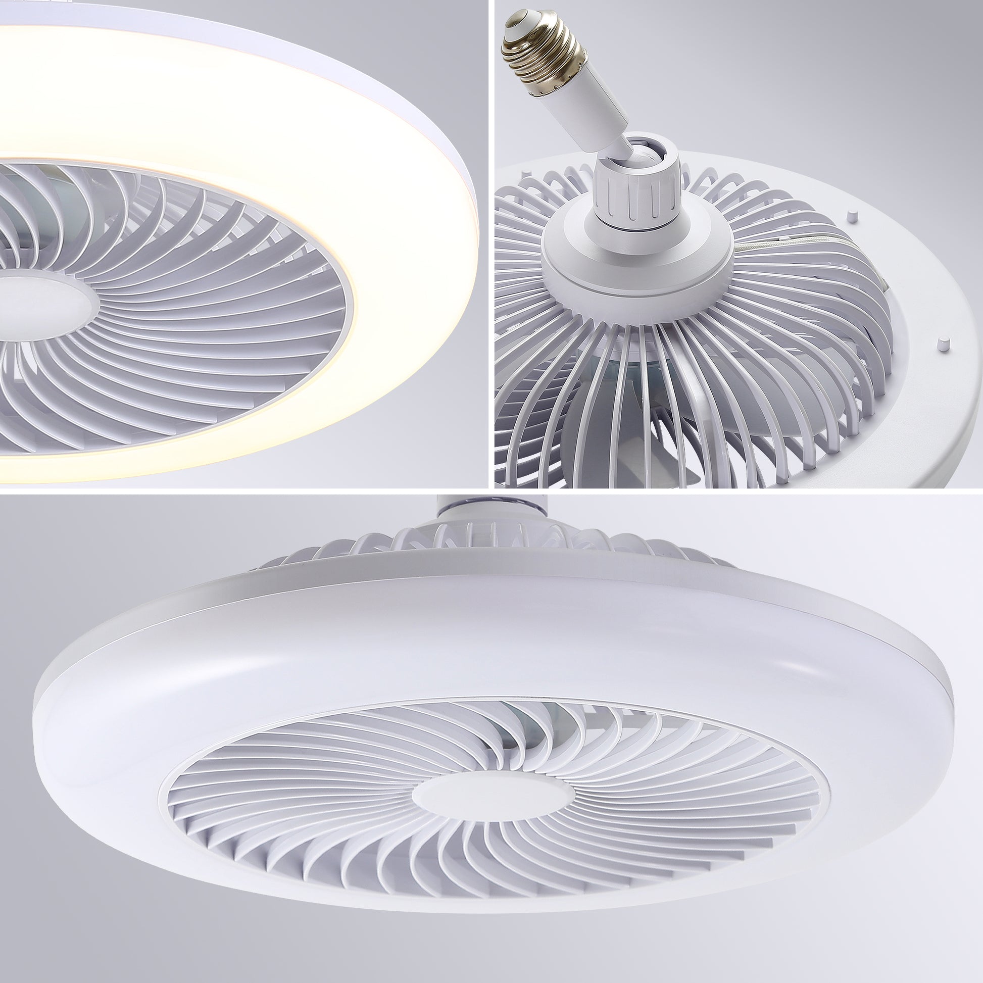 Mini Size 8 Inch Enclosed Socket E26 Ceiling Fan Light 3 Speeds 3 Light Color Dimming And Timing For Small Room Kitchen White Pc