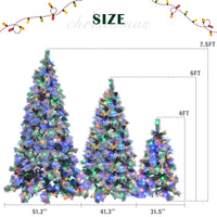 Pre Lit Spruce Snow Flocked Xmas Tree Set 4Ft, 6Ft, 7.5Ft With Pine Cones, Pe & Pvc Mixed Leaves, Artificial Hinged Xmas Tree With 820 Led Lights & 11 Flashing Modes, Perfect For Holiday Decoration White Green Polyethylene,Pvc