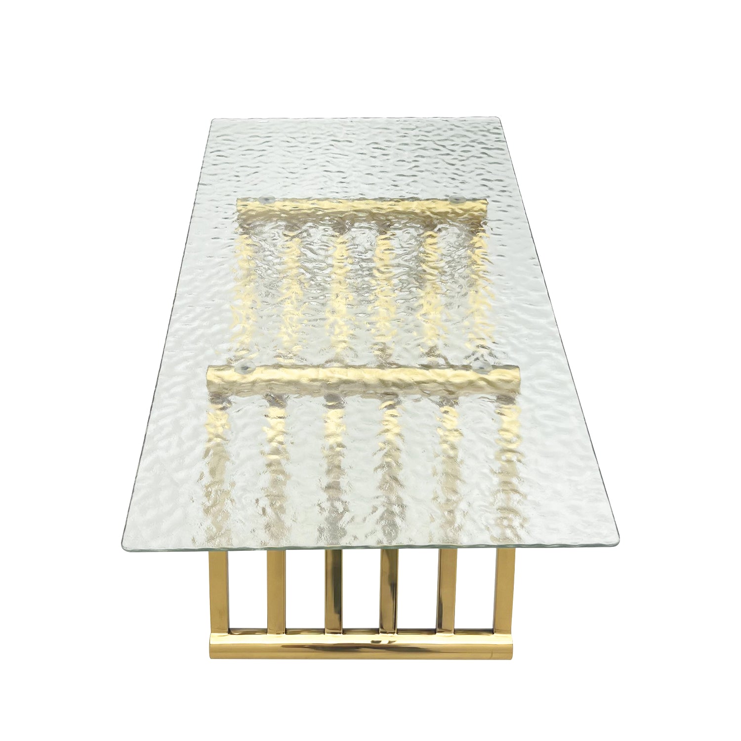 47" Rectangle Modern Stainless Steel Coffee Table, Water Ripple Tempered Glass Coffee Table, Center Table, For Living Room Home Office, Easy Assembly, Gold Gold Modern Open Storage Rectangular