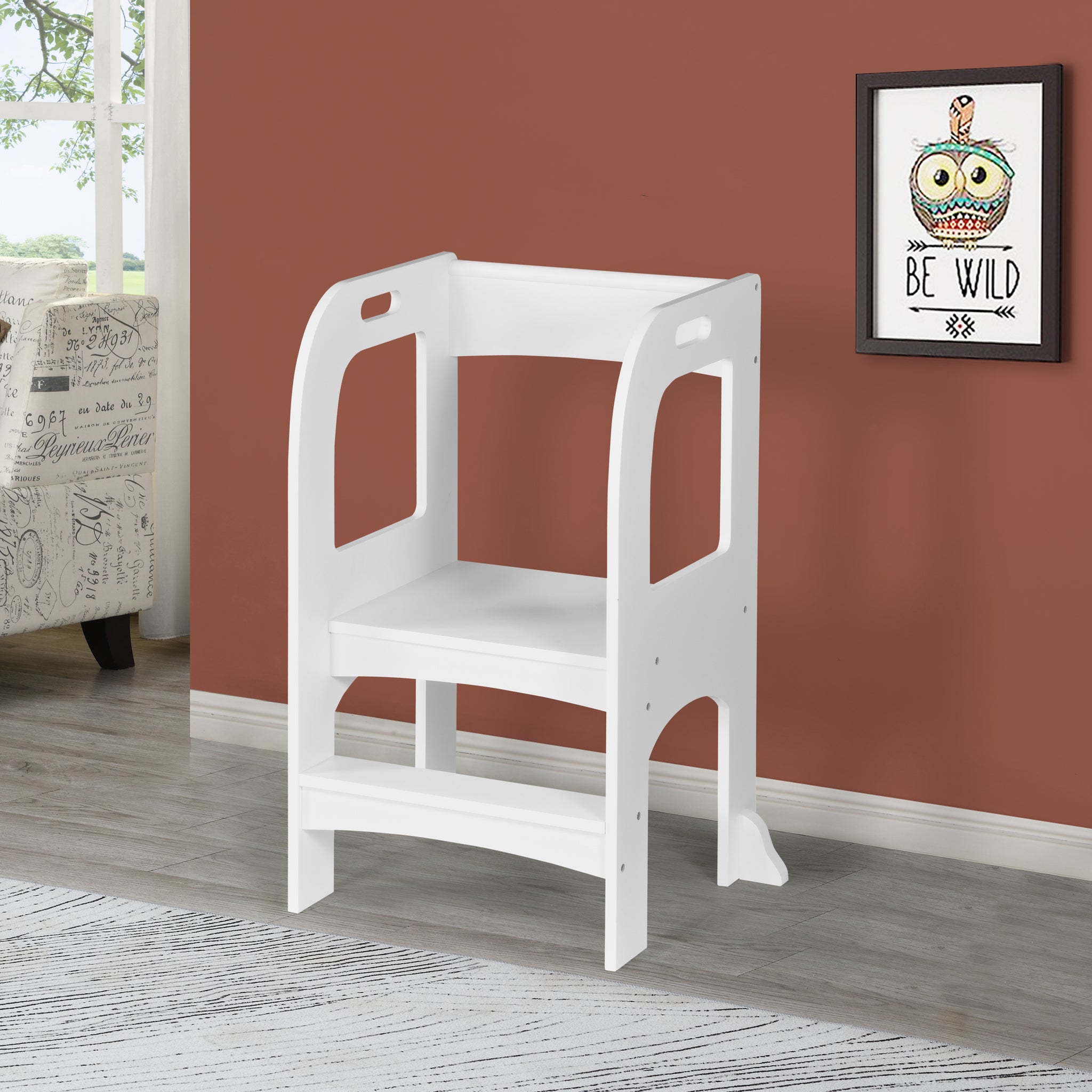 Child Standing Tower, Step Stools For Kids, Toddler Step Stool For Kitchen Counter, White White Mdf