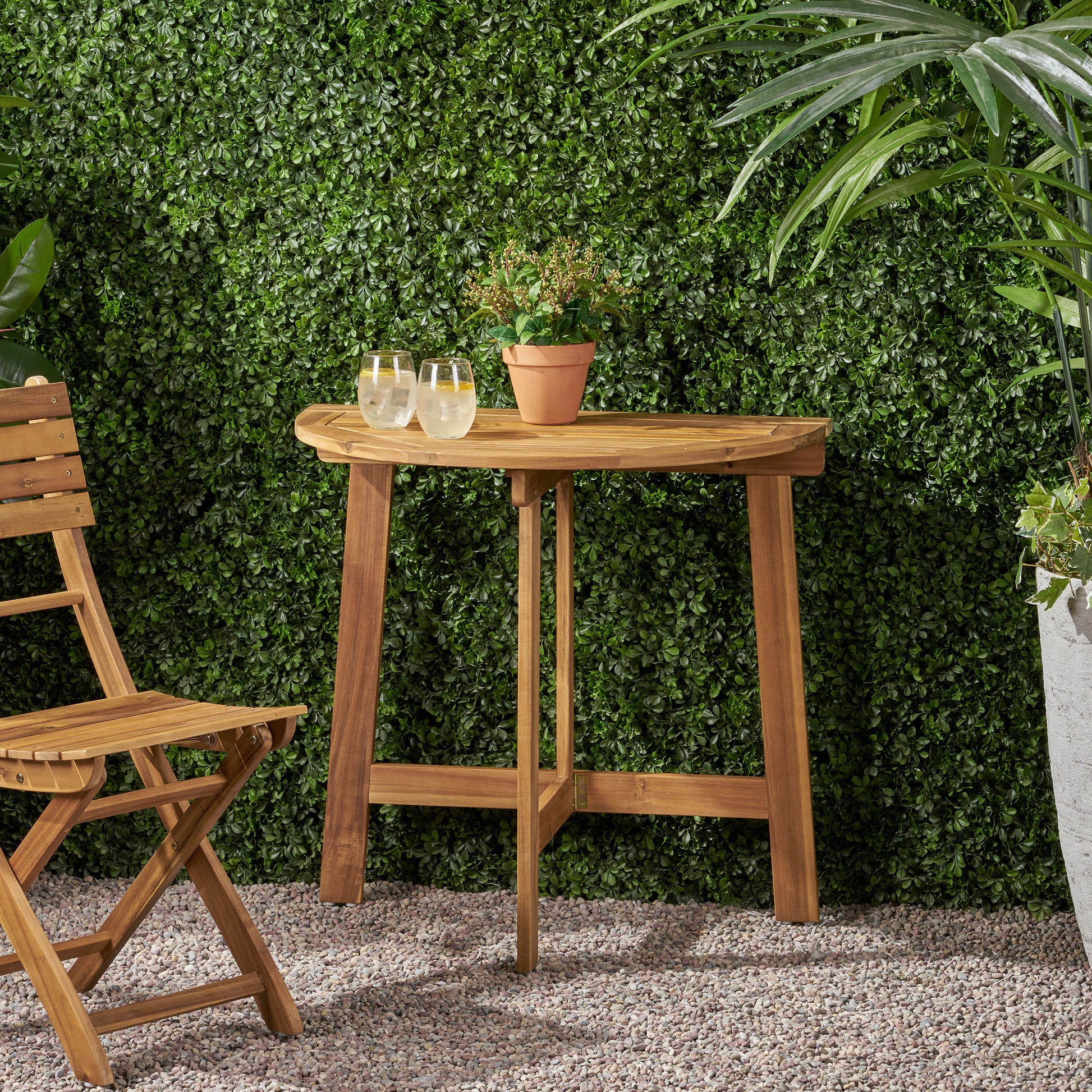 Westmont Half Round Bistro Table, Natural Natural Acacia Wood