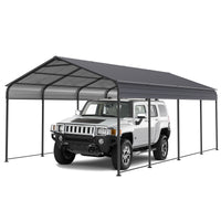 Video Offermetal Carport 12 20 Ft Heavy Duty With Galvanized Steel Roof, Metal Garage Canopy With Galvanized Steel Roof & Frame, Car Tent Outdoor Storage Shed For Car, Boats And Truck, Gray Dark Gray Metal