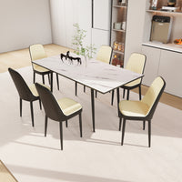 An Expandable Dining Table Set For 2 6 People, Equipped With Pu Fabric Thick Cushioned Dining Chairs And An Elegant And Spacious Dining Tablekitchen Table And Chair Set, With Black Metal Legs Beige