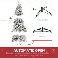 Homcom 7.5' Tall Unlit Snow Flocked Pine Artificial Christmas Tree With Realistic Branches, Green Green Plastic