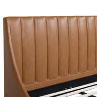 Aspen Vertical Tufted Headboard Platform Bed Set, King, Caramel Tan Brown Faux Leather Box Spring Not Required King Tan Brown Wood Foam Faux Leather Faux Leather