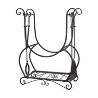 Log Rack And Tools Matt Black Iron