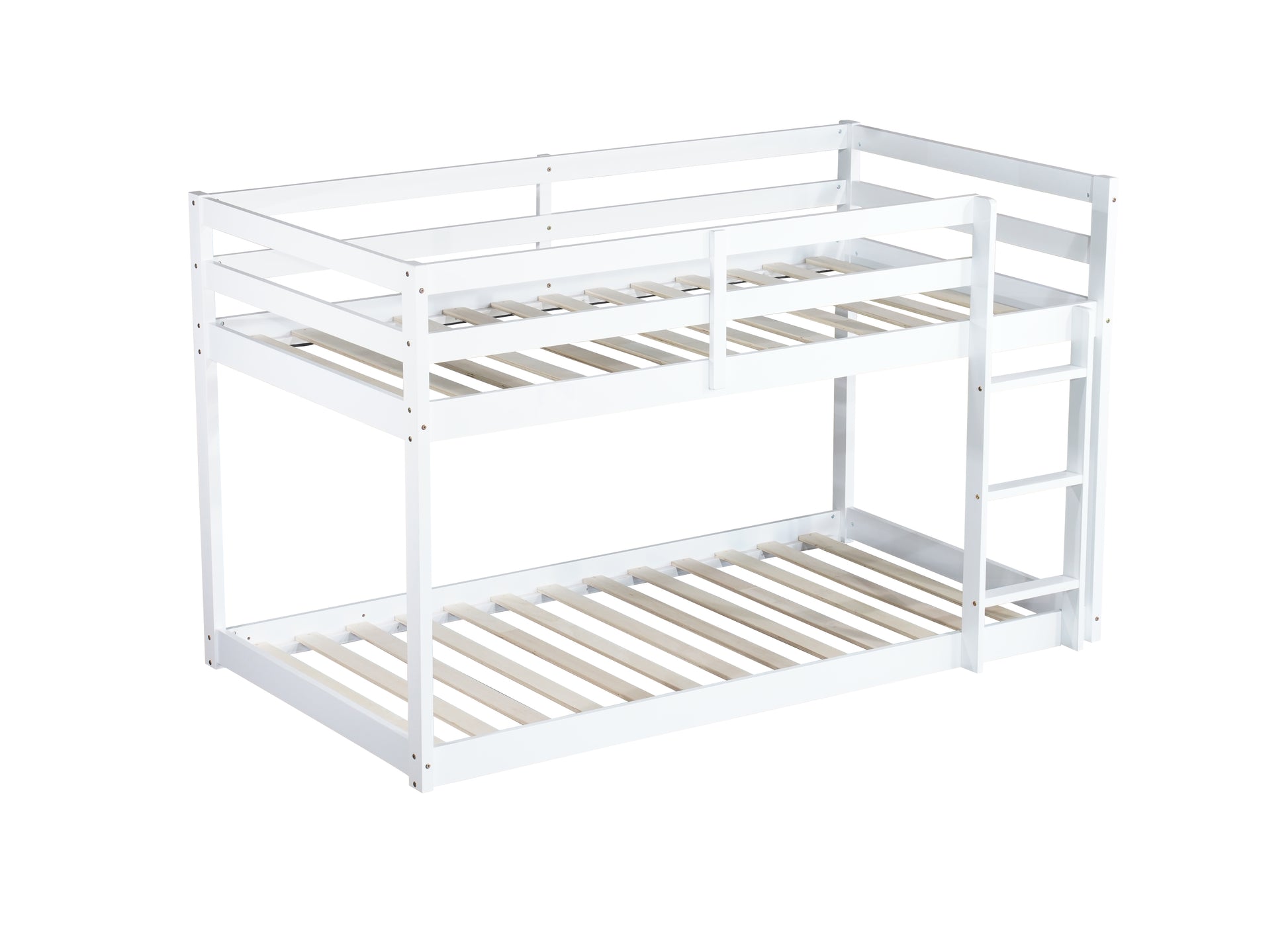 Solid Woodensolid Rubber Wooden Twin Over Twin Loft Bed With Ladder ,Upper And Bottom Bed Platforms Crafted With Strengthened Slats, White Twin White Rubber Wood