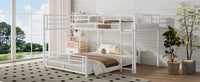 L Shaped Metal Twin Over Full Size Bunk Bed, White Box Spring Not Required White Metal Metal