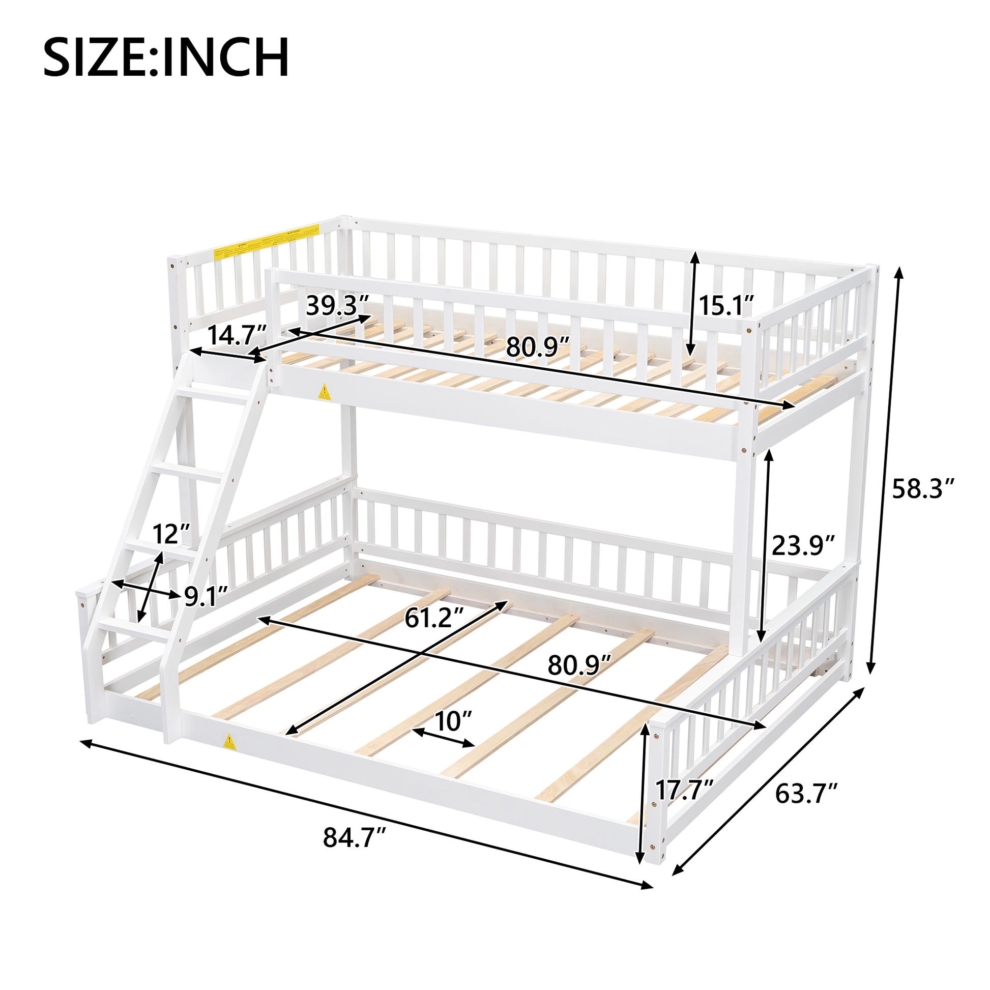 Twin Xl Over Queen Bunk Bed With Ladder And Guardrails, White Expected Arrival Time: 10.27 Box Spring Not Required Twin Xl White Wood Bunk Solid Wood Mdf