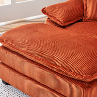 56.3 Inch Corduroy Single Sofa With 2 Toss Pillows And A Ottoman ,Comfy Sofa Deep Seat Couch For Living Room Orange Foam 1 Seat