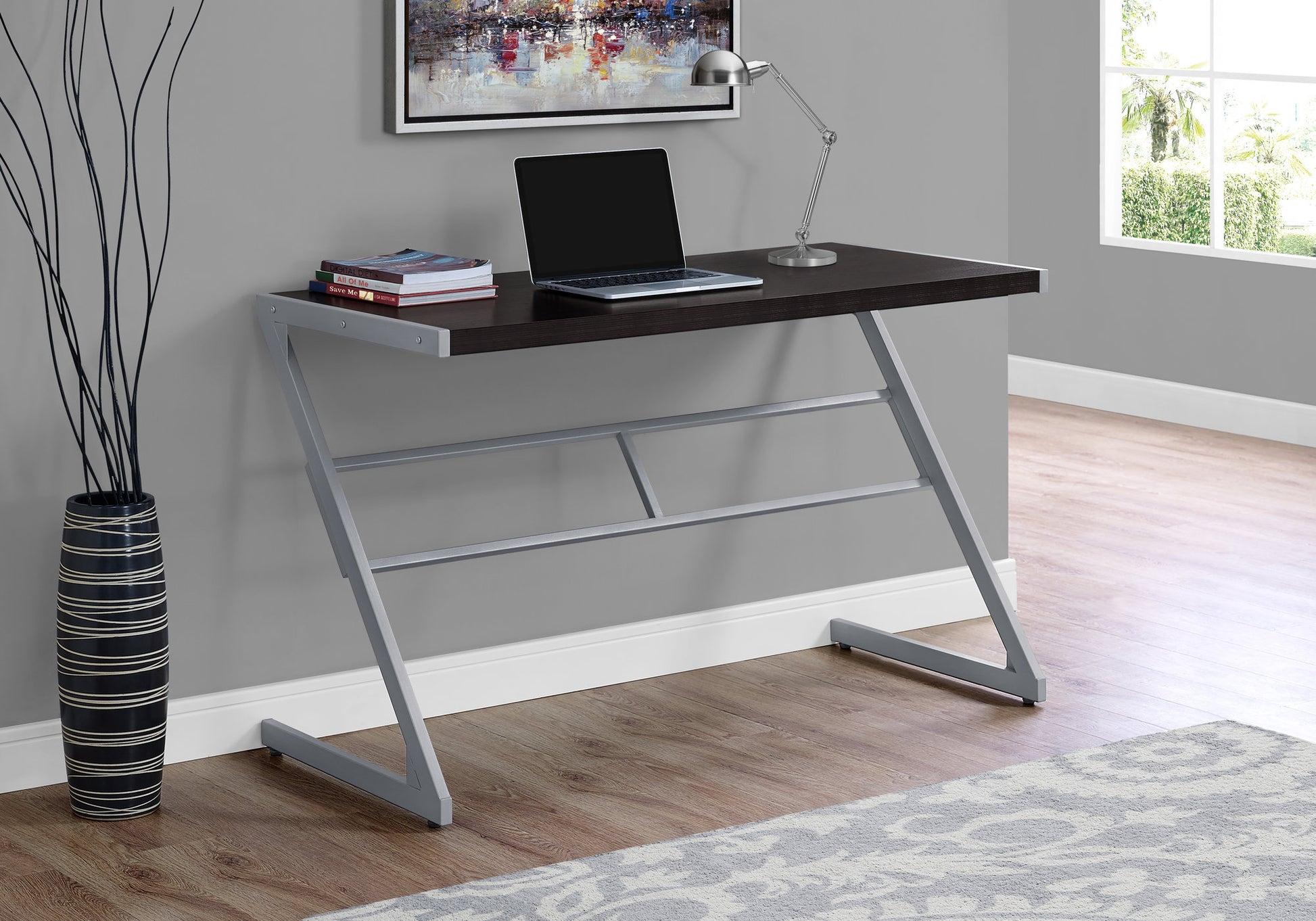 Computer Desk, Home Office, Laptop, 48"L, Work, Brown Laminate, Grey Metal, Contemporary, Modern Espresso Mdf