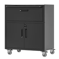 Sturdy And Durable Metal Tool Cabinet For Garage With Wheels Mobile Heavy Duty Storage Cabinet With 1 Drawer And 2 Locking Doors, Rolling Tool Storage Cabinet, Black And Gray Black Gray Steel