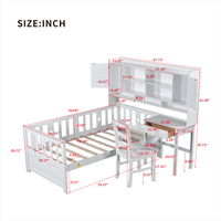 Twin Size Multifunctional Wood Platform Bed With Bookshelf At The Head Of The Bed, Built In Desk And Matching Chair, White Twin White Wood