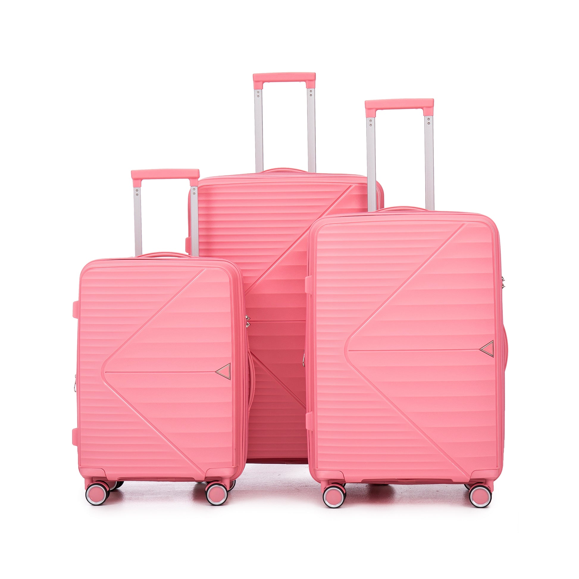 Pp Luggage Sets 3 Piece 20 24 28 , Expandable Carry On Luggage With Tsa Lock Airline Approved, Pp Materials Hard Shell And Lightweight Suitcase With Spinner Wheels Pink Pink Polypropylene