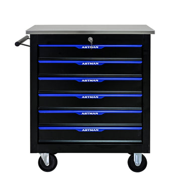 6 Drawers Multifunctional Tool Cart With Wheels Black Blue Black Blue Steel