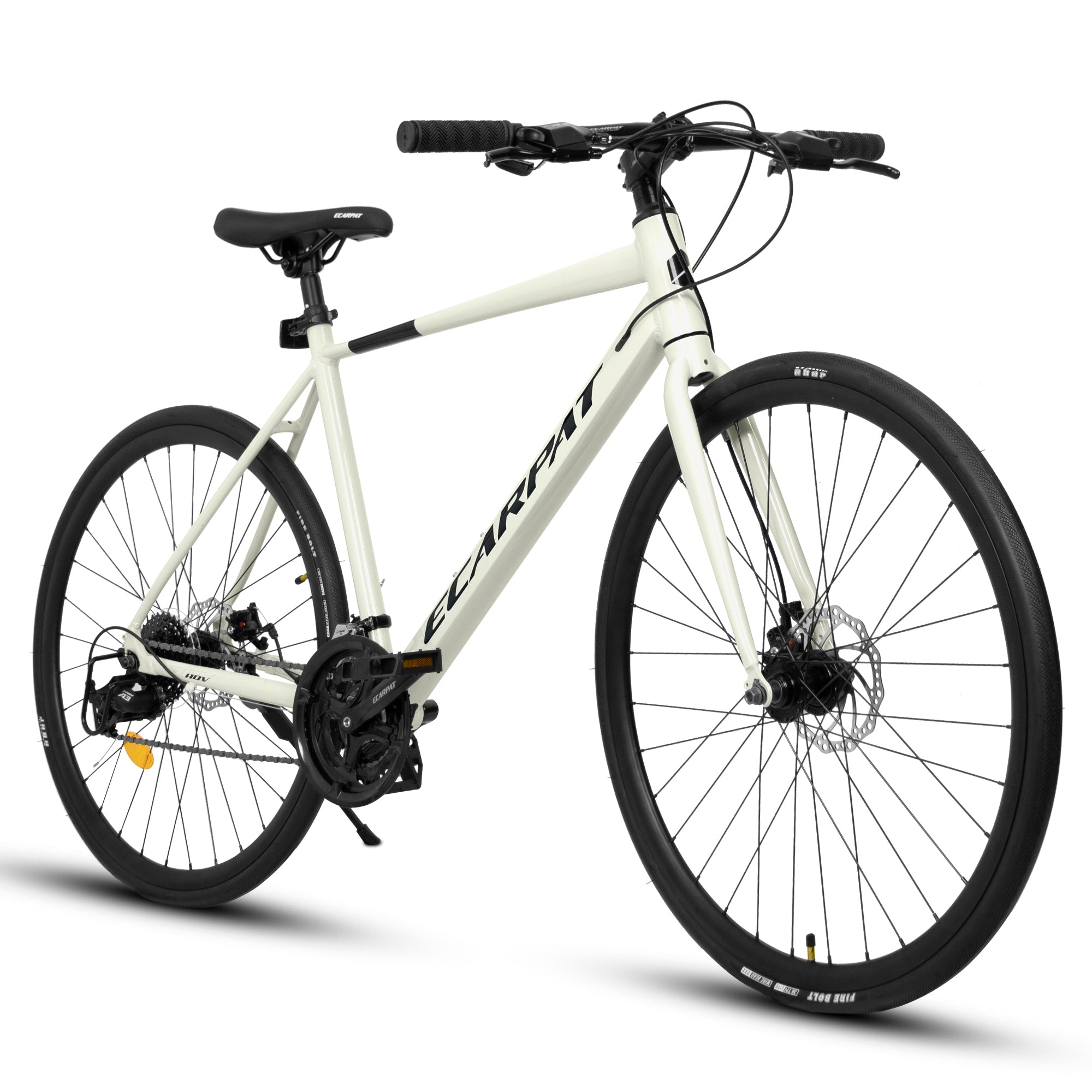 A28320 700C Ecarpat Road Bike, 24 Speed L Twoo Disc Brakes, Light Weight Aluminum Frame ,Racing Bike City Commuting Road Bicycle For Men Women Cream Aluminium