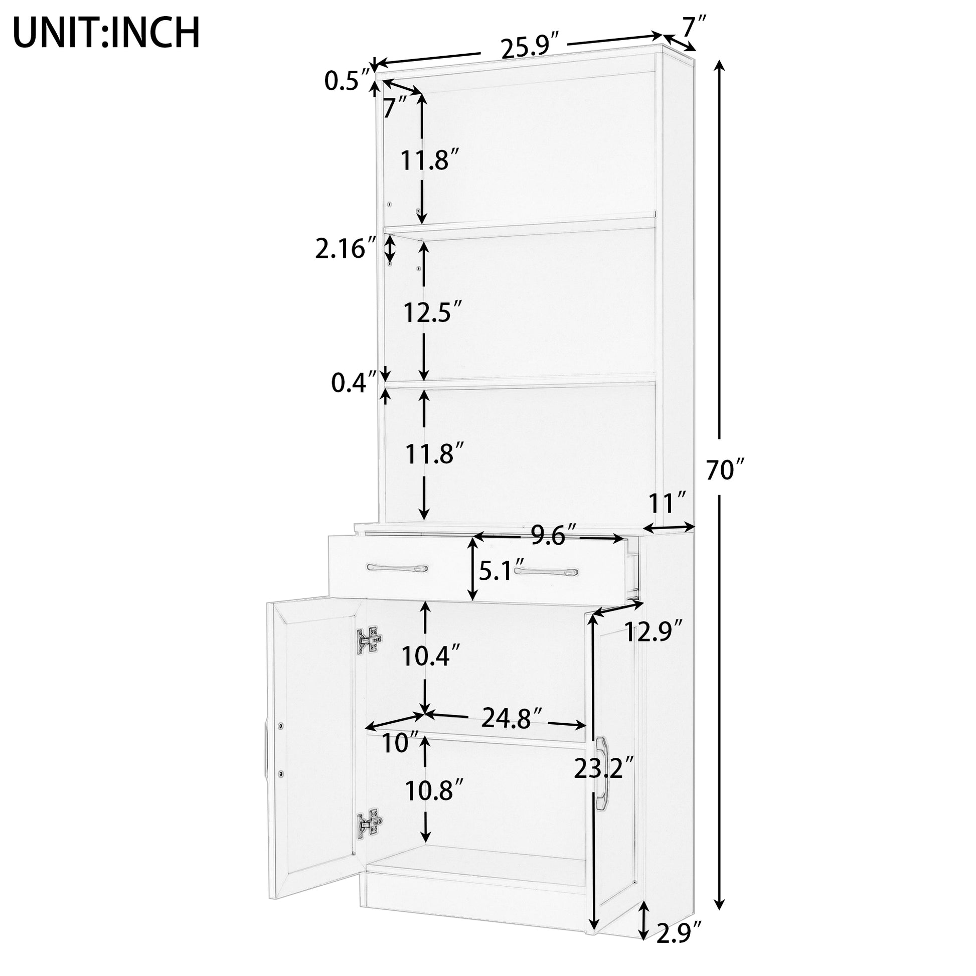 Bathroom Storage Cabinet, Cabinet With Two Doors And Drawers, Adjustable Shelf, Three Layer Open Shelf, Mdf Board, Black Black Mdf