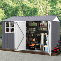 8X10Ft Outdoor Storage Shed With Thickened Galvanized Steel,With Sloped Roof & Double Lockable Door,Storage Shed Large With 6 Vents, Garden Tool Shed For Backyard Garden Patio Lawn Bike,Lawnmower Grey Rectangular None Garden & Outdoor Modern Year Round