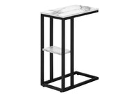 Accent Table, C Shaped, End, Side, Snack, Living Room, Bedroom, White Marble Look Laminate, Black Metal, Contemporary, Modern White Particle Board