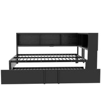 Metal Full Size Daybed With Trundle, Storage Cabinets And Usb Ports, Black Full Black Metal