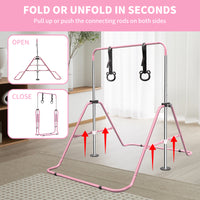 Multi Functional Adjustable Height Children'S Horizontal Gymnastic Bar With Bear Rings Pink Steel