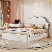 Queen Size Upholstered Platform Bed With Cloud Shaped Headboard, Beige Queen Beige Velvet