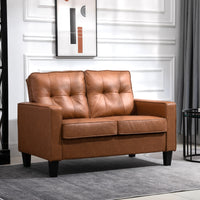 Homcom 51" Wide Loveseat With Armrest, 2 Seater Tufted Pu Leather Double Sofa, Brown Brown Pu Leather