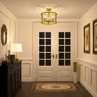 3 Light Kitchen Glass Steel Dimmable Semi Flush Mount Antique Brass Ceiling Lights Steel Metal