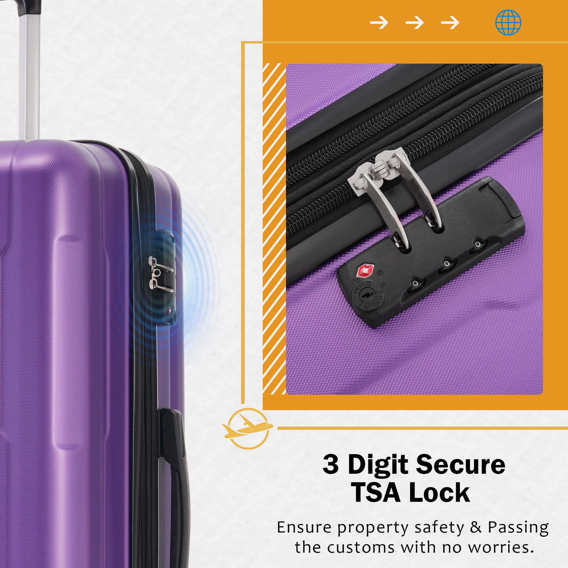 2 Piece Luggage Set With Bags Expanable Spinner Wheels Abs Lightweight Suitcase With Tsa Lock 20Inch 24Inch Purple Abs