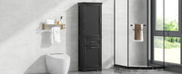 Tall Bathroom Storage Cabinet, Freestanding Storage Cabinet With Two Different Size Drawers And Adjustable Shelf, Mdf Board With Painted Finish, Black Black Mdf