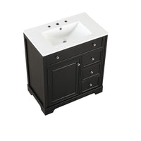 30" Bathroom Vanity With Sink Top, Bathroom Vanity Cabinet With Door And Two Drawers, Mdf Boards, Solid Wood, One Package, Black Black Solid Wood Mdf