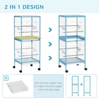 Pawhut Large Bird Cage With 1.7 Ft. Width For Wingspan, Bird Aviary Indoor With Multi Door Design, Fit For A Canary, Finch, Conure, 55", Light Blue Light Blue Steel