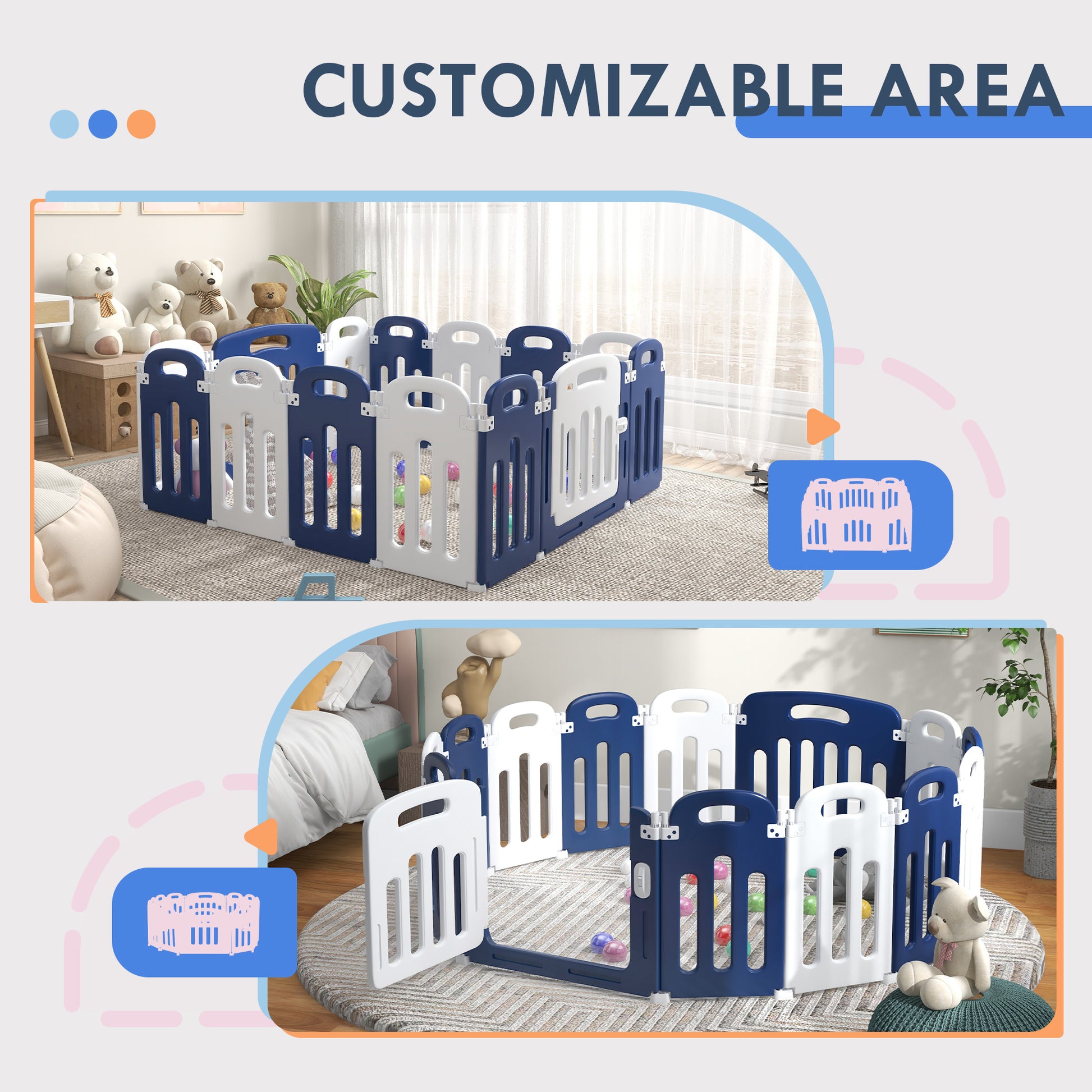 Qaba Baby Playpen, 14 Panels Sturdy Safety Play Yard For Babies And Toddlers, 57" X 57" Foldable Baby Playard, Indoor Outdoor Kids Activity Center With Anti Slip Base Blue Plastic